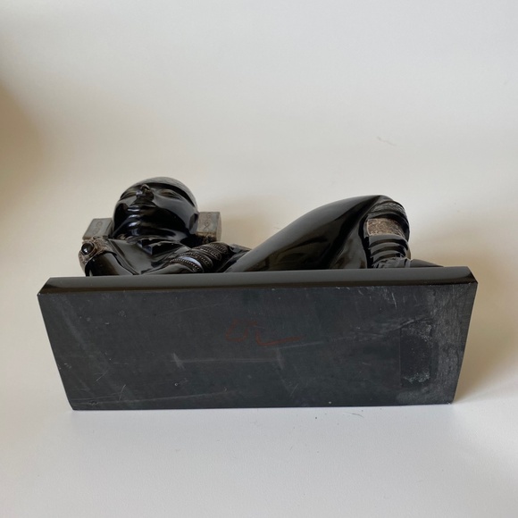 CHACMOOL Mesoamerican Obsidian Sculpture Gold Sheen and Applied Silver Detail - Picture 2 of 10